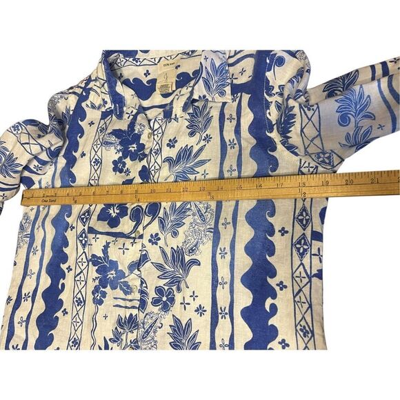 Joie Womens Small 100% Linen Shirt Top Blue White Tropical Floral button up - Picture 5 of 6